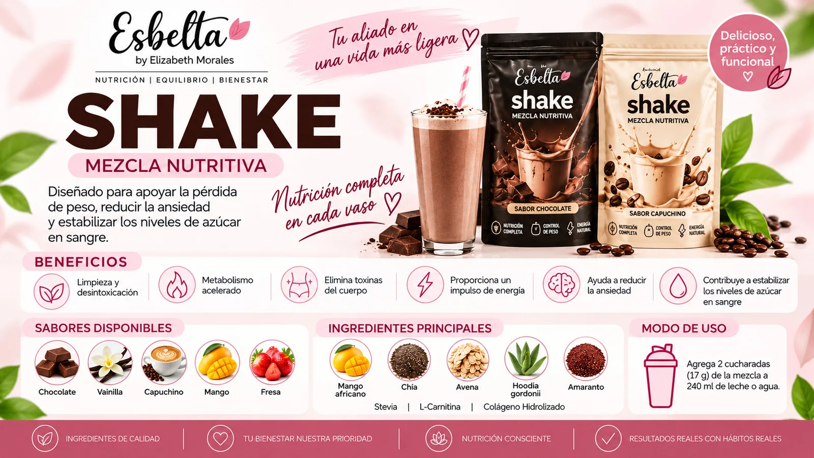 Esbelta Shake Malteada - Mezcla Nutritiva ( Sabor a Elegir)