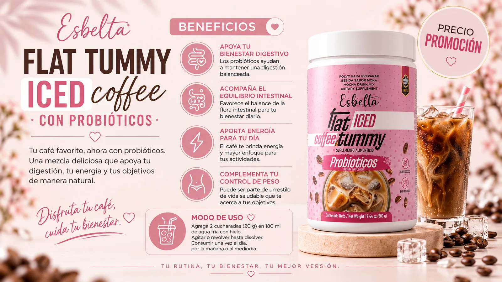 Flat Tummy Iced Coffee con Probióticos