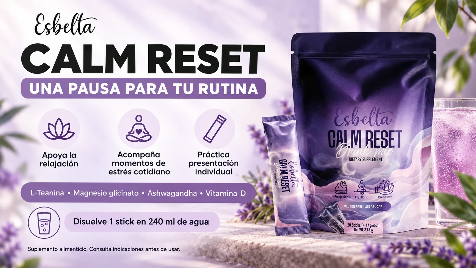 Esbelta Calm Reset ( 20 sobres) para bebida relajante