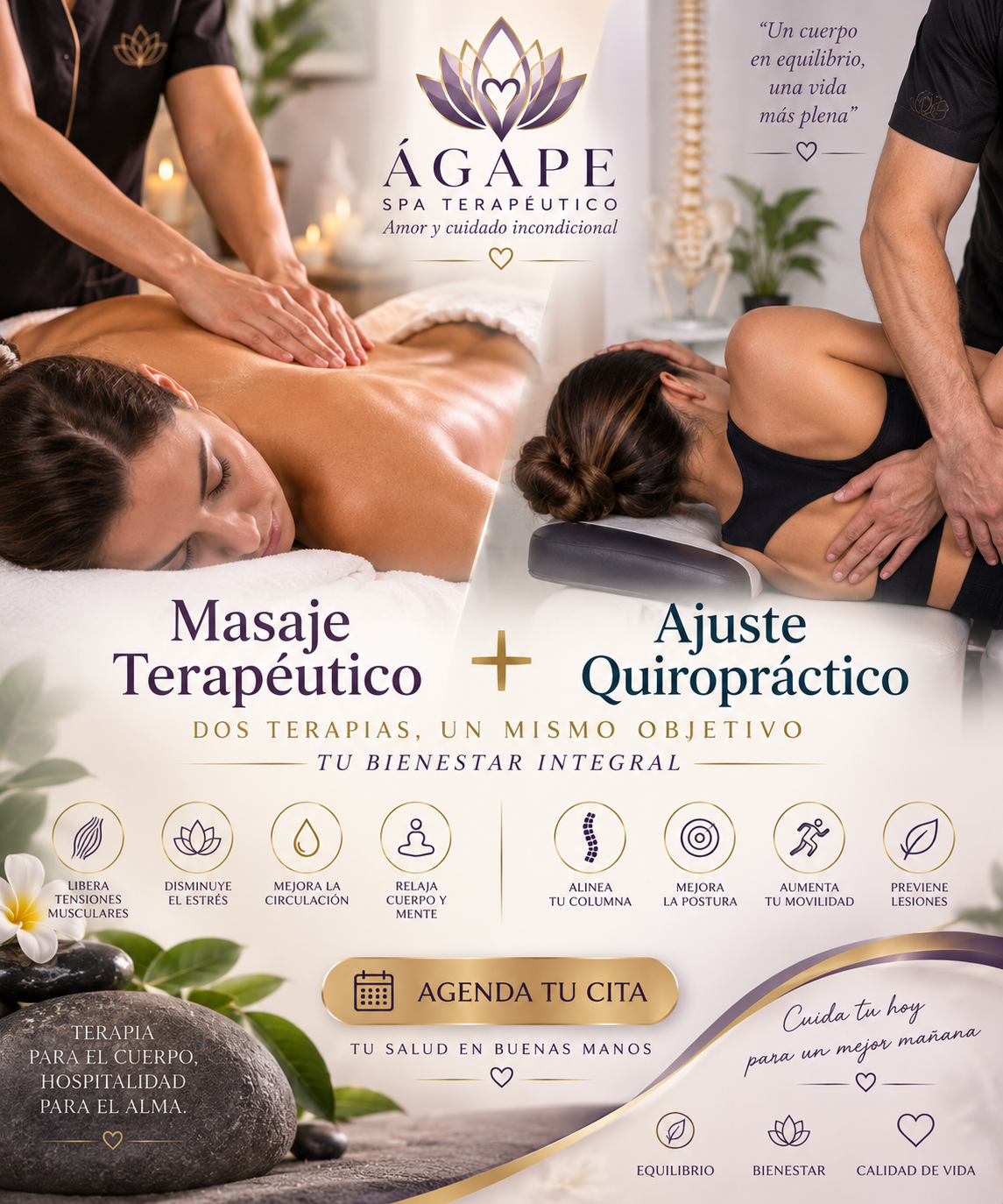 Masaje terapéutico + Ajustes Quiroprácticos